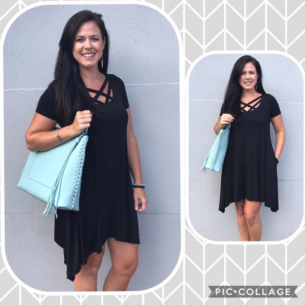 Super soft sharkbite hem black dress NEW Boutique